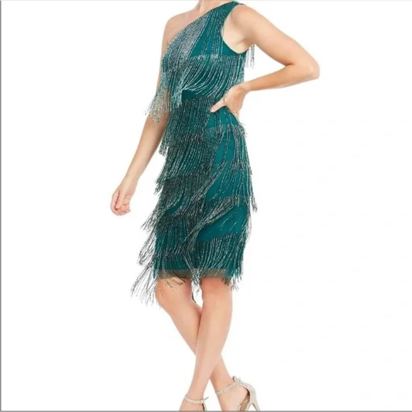 Adrianna Papell Teal One Shoulder Dress - Picture 3 of 8